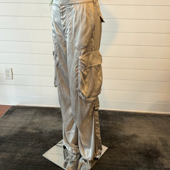 ZARA Cargo Pants Silver Satin Silky BRAND NEW WITH TAGS - Picture 2 of 4